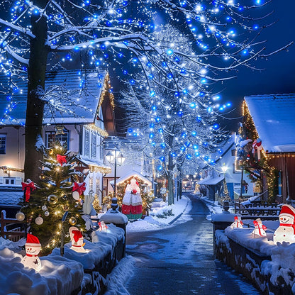 JMEXSUSS Connectable Blue and White Christmas Lights, 8 Modes 100 LED Twinkle String Lights Indoor
