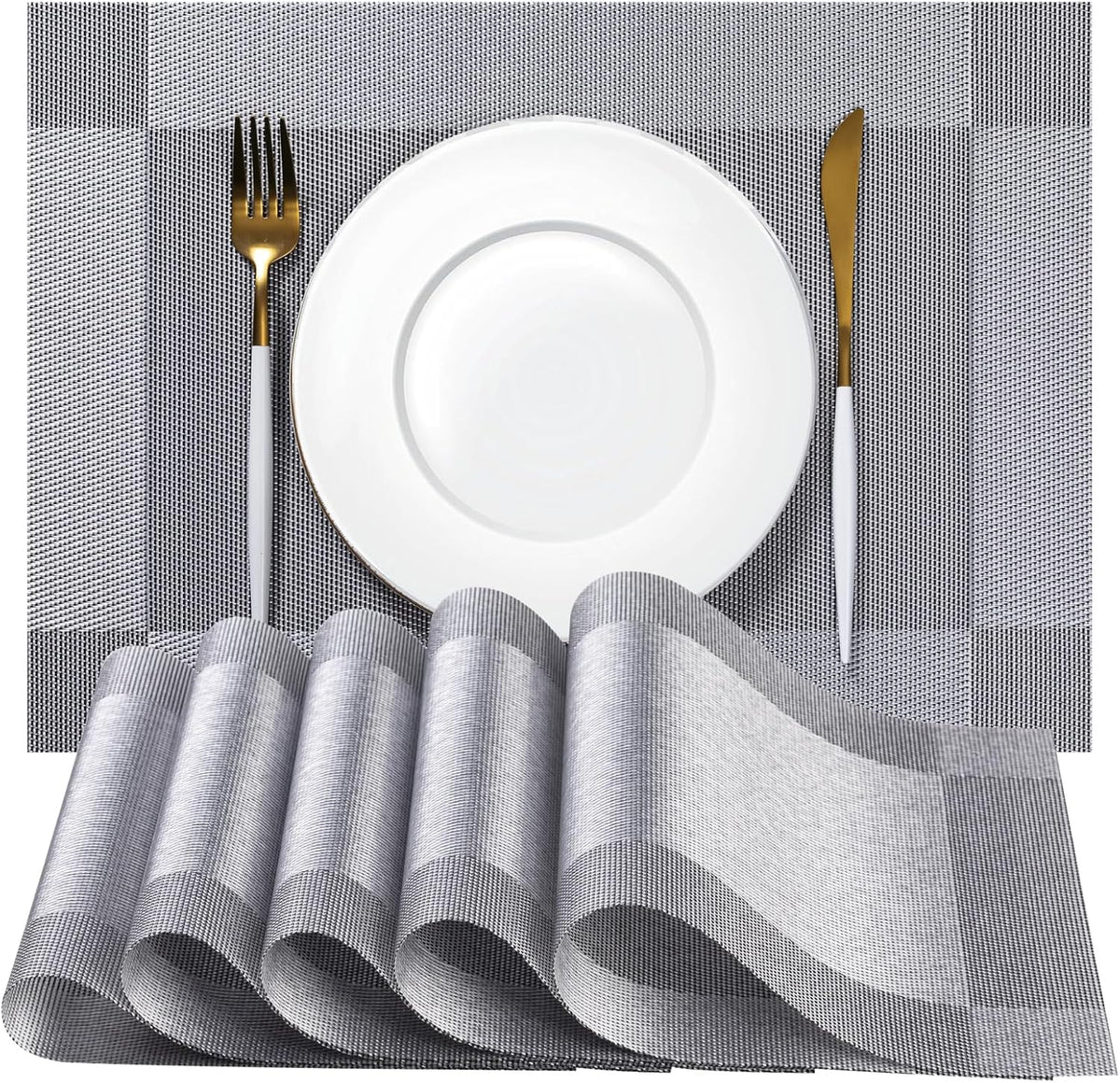 Placemats Set of 4 - Easy Clean Woven Vinyl Placemats for Dining Table, Indoor/Outdoor Place Mats