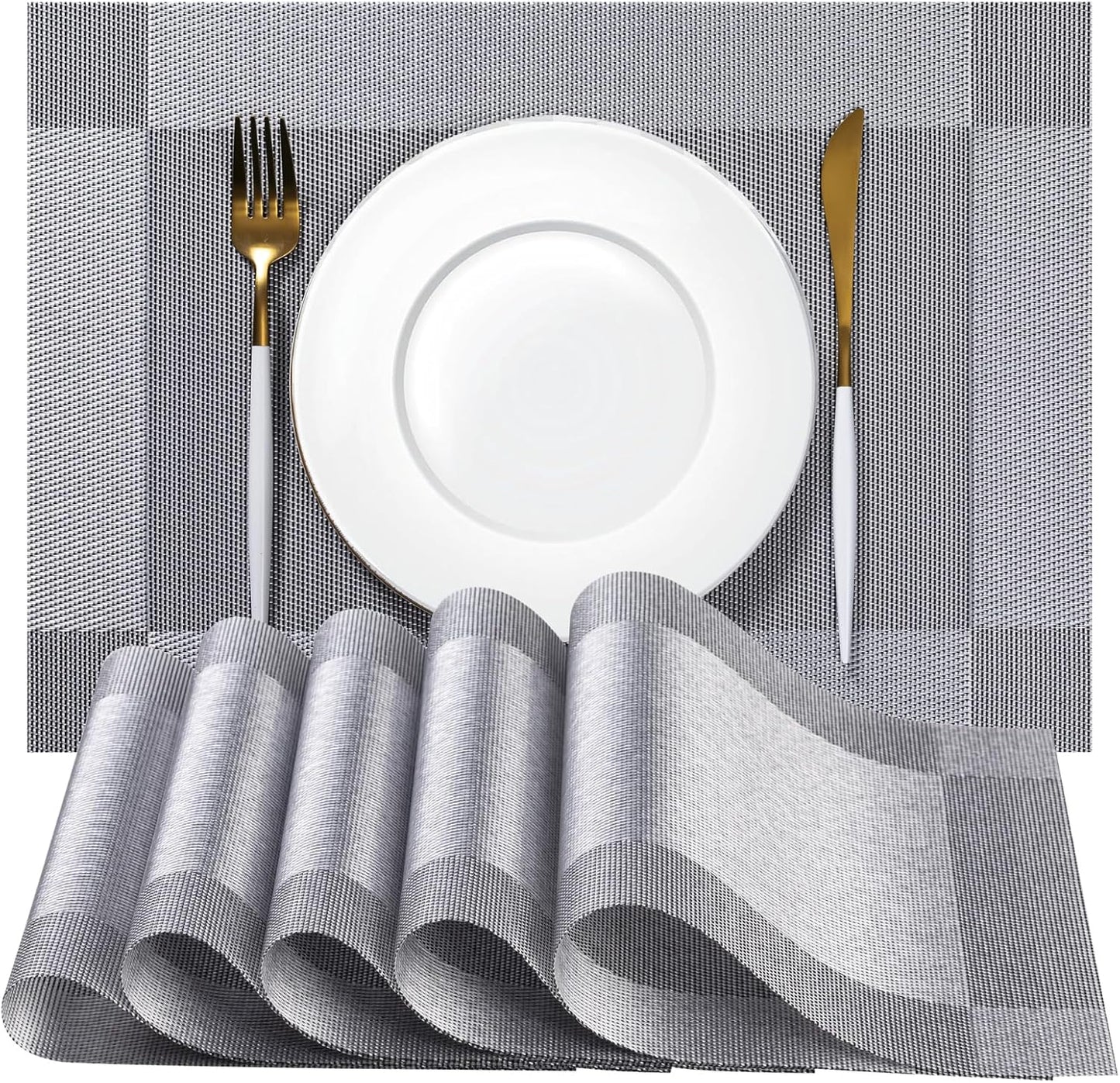 Placemats Set of 6 - Easy Clean Woven Vinyl Placemats for Dining Table, Indoor/Outdoor Place Mats
