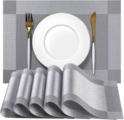 Placemats Set of 6 - Easy Clean Woven Vinyl Placemats for Dining Table, Indoor/Outdoor Place Mats