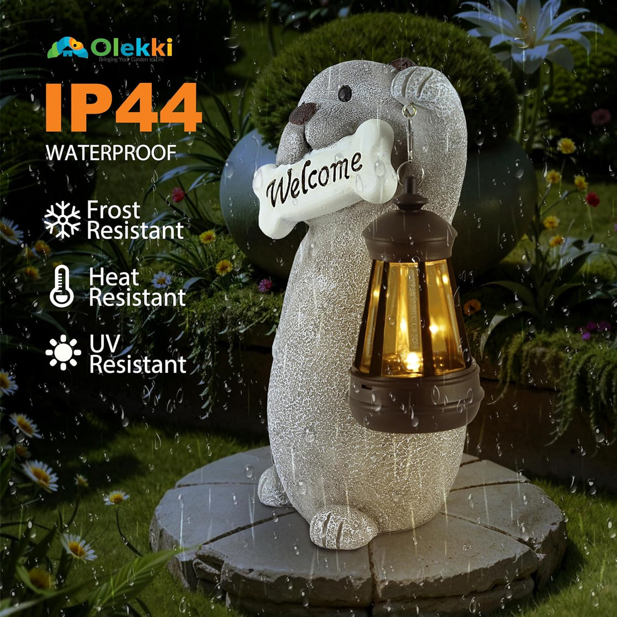 Solar Dog Statues for Garden Decor - Outdoor Dog Figurines with Solar Lantern for Yard Patio Lawn