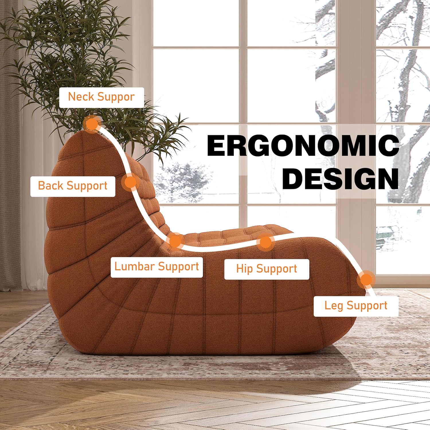 Bean Bag Chair, Oversized Fireside Chair Bean Bag Sofa Large Bean Bag Chair for Adults, 3 Seater