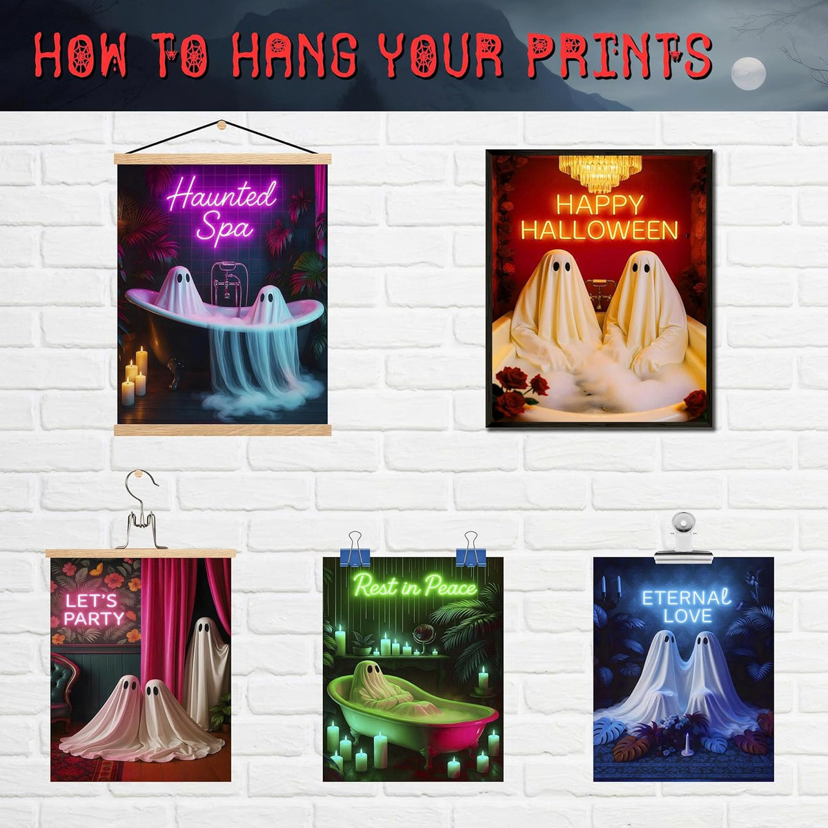 LANCHI95 Halloween Ghosts Wall Art Halloween Wall Art Gothic Romantic Couple Cute Ghost Wall Decor