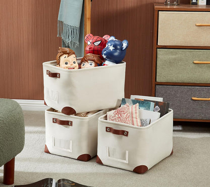DECOMOMO White Storage Bins Fabric Storage Baskets for Shelves & Linen Closet Organization (Creamy