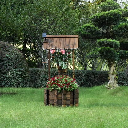 Garden Wooden Decor Rustic Wishing Well with Light Planter Outdoor Home Décor for Patio, Upgrade