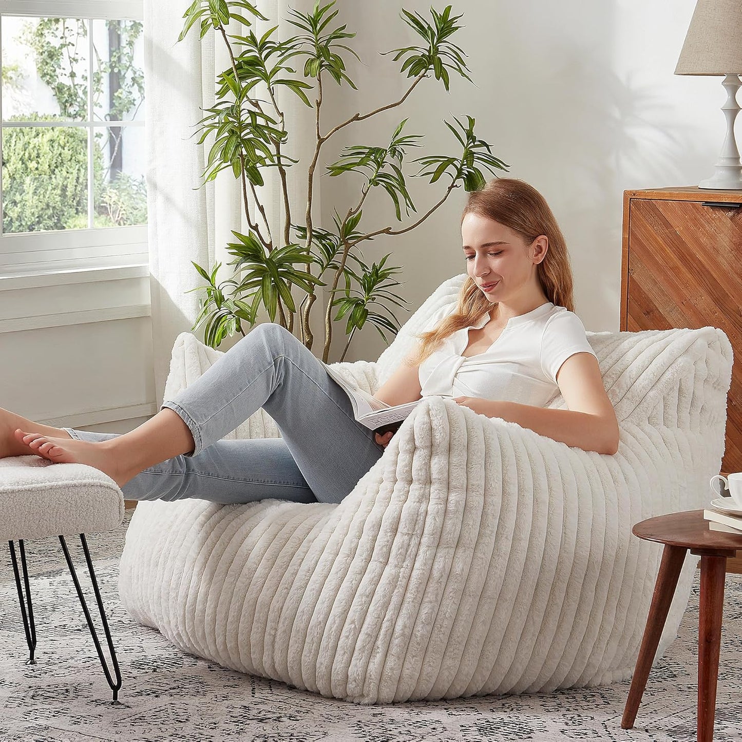 Giant Bean Bag Chairs for Adults with Filling Plush Fluffy Bean Bag Chairs for Teens with Armrests