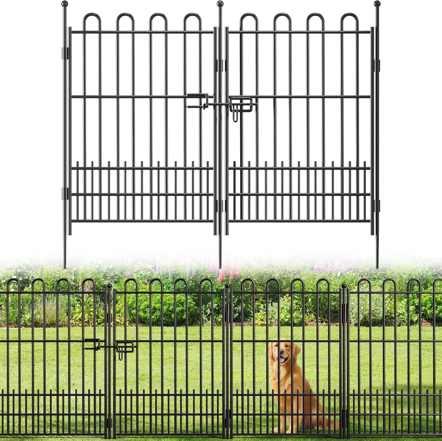 5 Panels Decorative Garden Fence with U-Shape and Latch Gate, 39.51in (H) X 11.54ft (L) Dog Fence