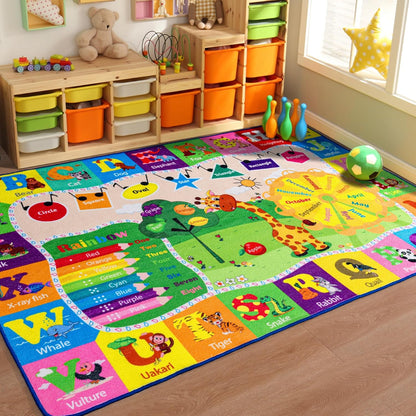 5x7 Playroom Rugs for Kids Washable, Educational and Fun Playmat with ABC Alphabet Animals Shapes