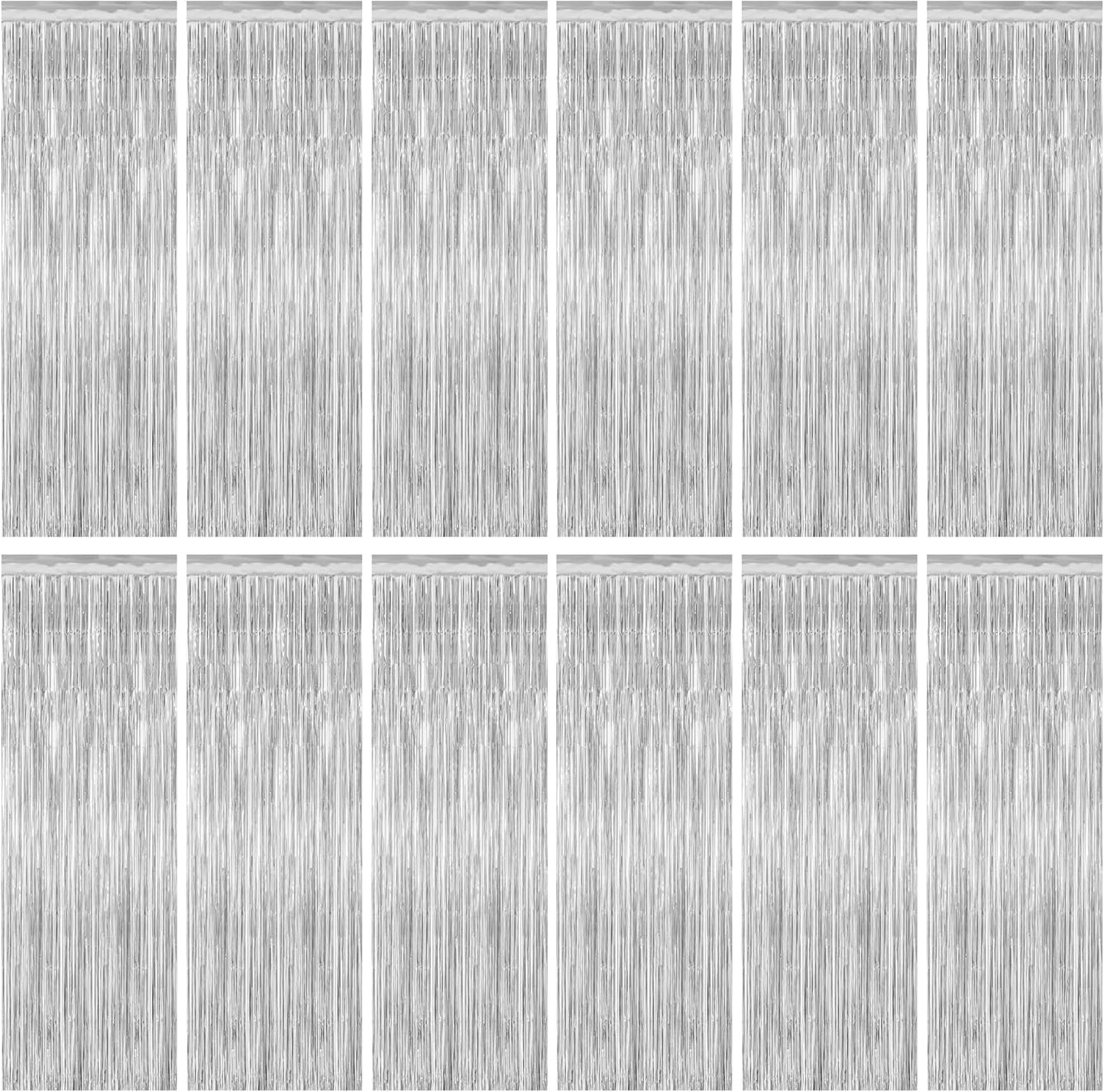 12 Pack Silver Backdrop. 3.28 FT x 7.05 FT Birthday Decorations, Metallic Silver Fringe Backdrop
