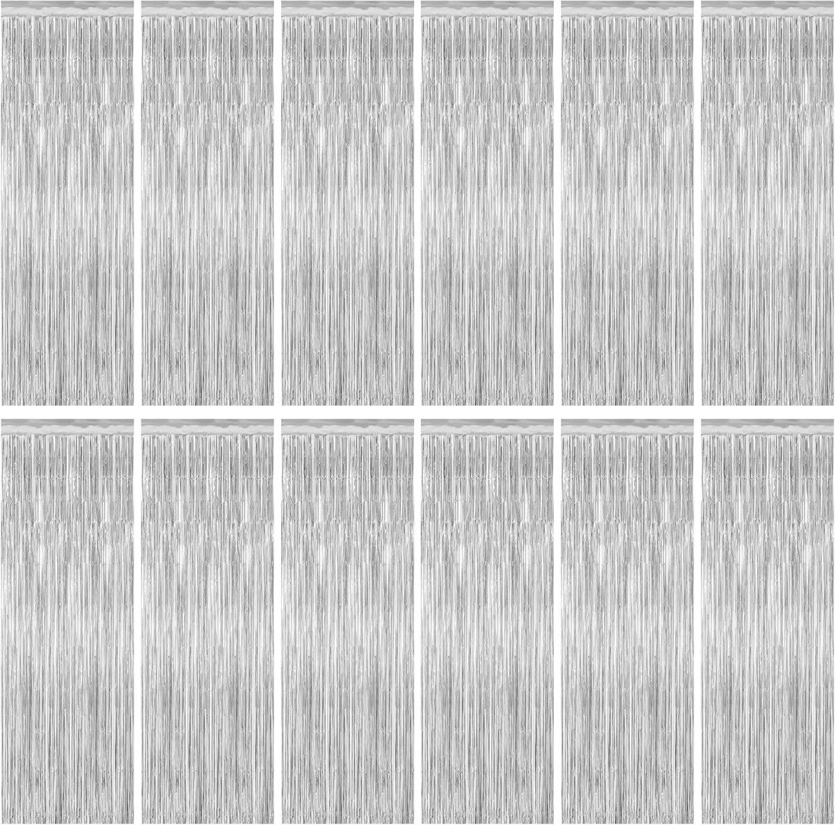 12 Pack Silver Backdrop. 3.28 FT x 7.05 FT Birthday Decorations, Metallic Silver Fringe Backdrop