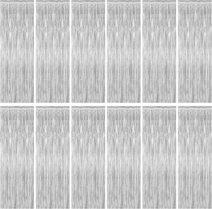 12 Pack Silver Backdrop. 3.28 FT x 7.05 FT Birthday Decorations, Metallic Silver Fringe Backdrop