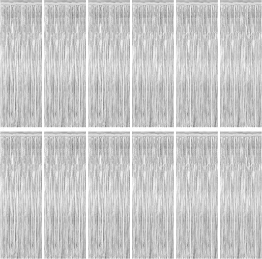 12 Pack Silver Backdrop. 3.28 FT x 7.05 FT Birthday Decorations, Metallic Silver Fringe Backdrop