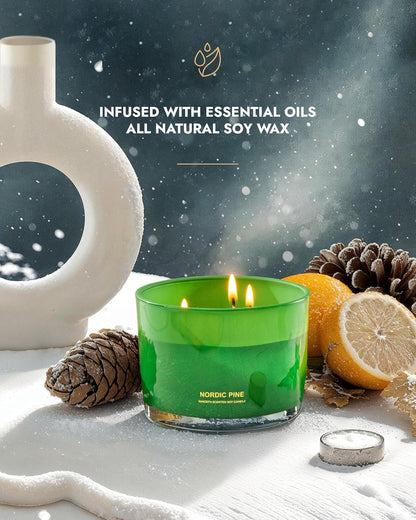 96NORTH Luxury Pine Soy Candle | Large 3 Wick Jar Candle | Up to 40 Hours Burning Time | 100%