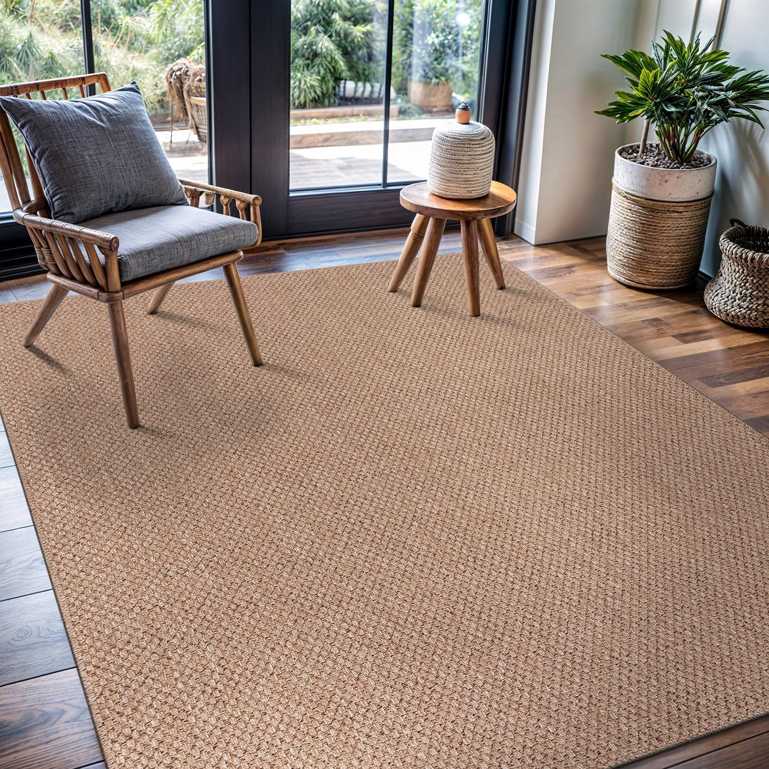 CAMILSON Easy Jute Rug 9x12, Large Indoor Outdoor Natural Color Farmhouse Area Rugs for Living Room