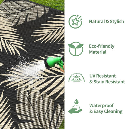 GENIMO Outdoor Rug 9' x 12' Waterproof for Patios Clearance, Reversible Outdoor Plastic Straw