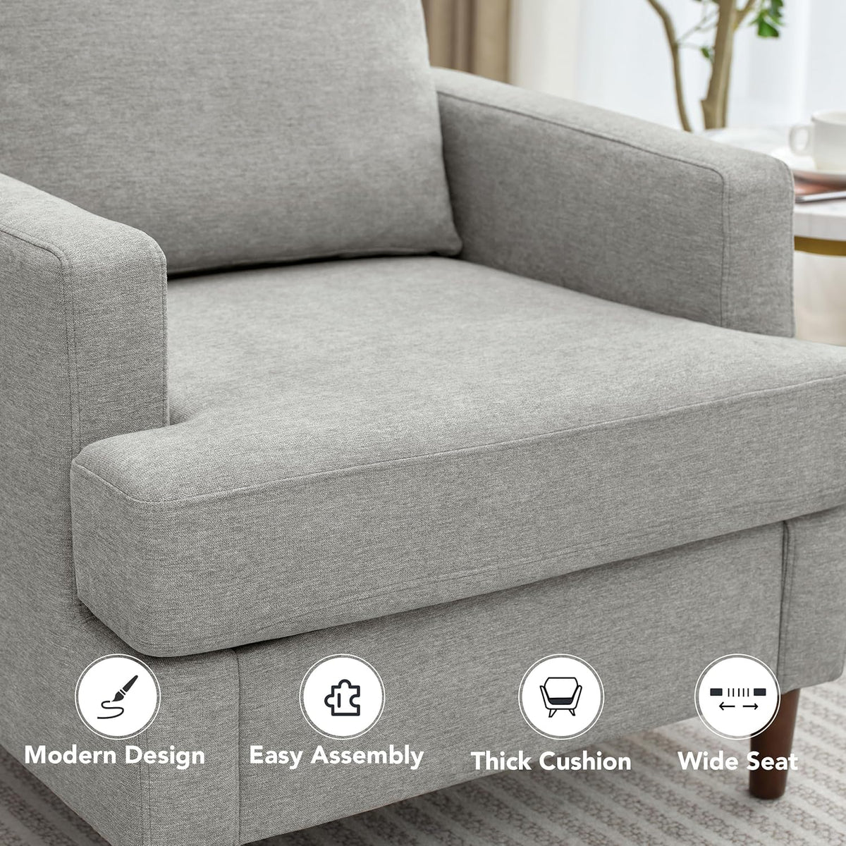 Mid-Century Accent Chair,Modern Linen Fabric Armchair for Living Room,Comfy Upholstered Reading