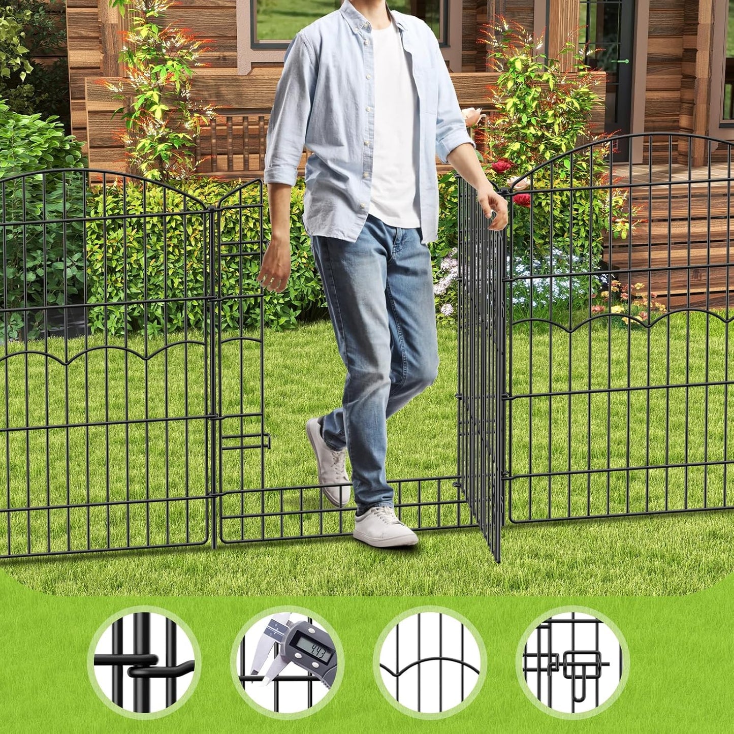Decorative Garden Fence 6 Panels 14.8ft(L)×38in(H) No Dig Animal Barrier Fencing with 5 Panels + 1