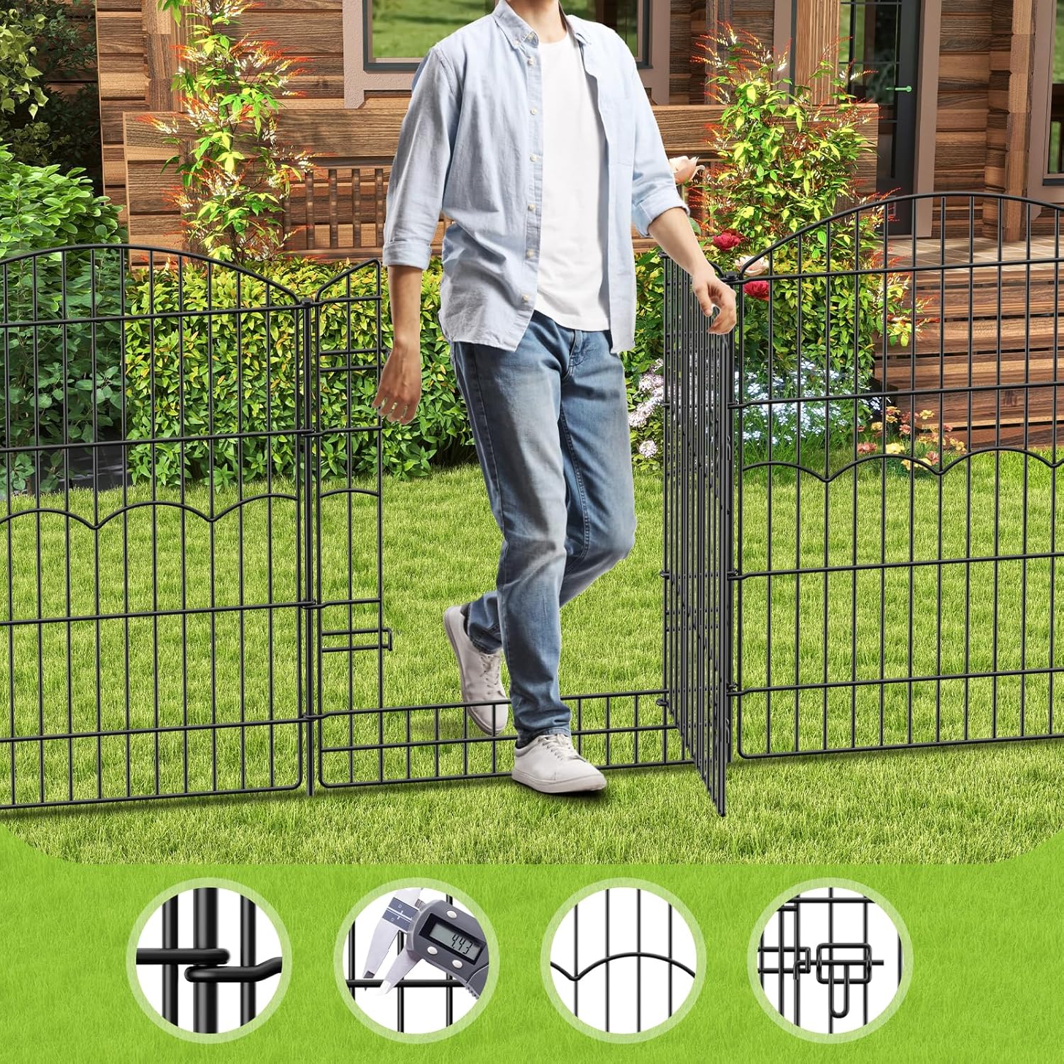 Decorative Garden Fence 6 Panels 14.8ft(L)×38in(H) No Dig Animal Barrier Fencing with 5 Panels + 1