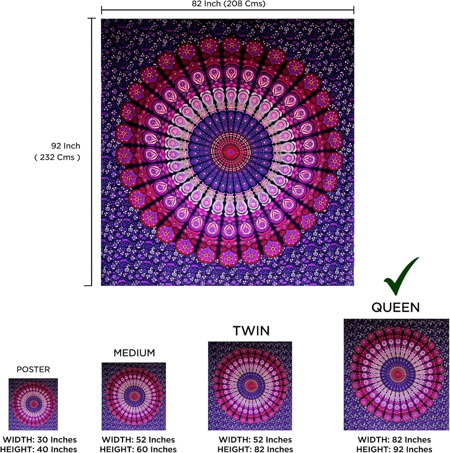 raajsee Indian Cotton Purple Tapestry Mandala Wall Hangings, Hippie Tapestries,Boho Throw Bohemian