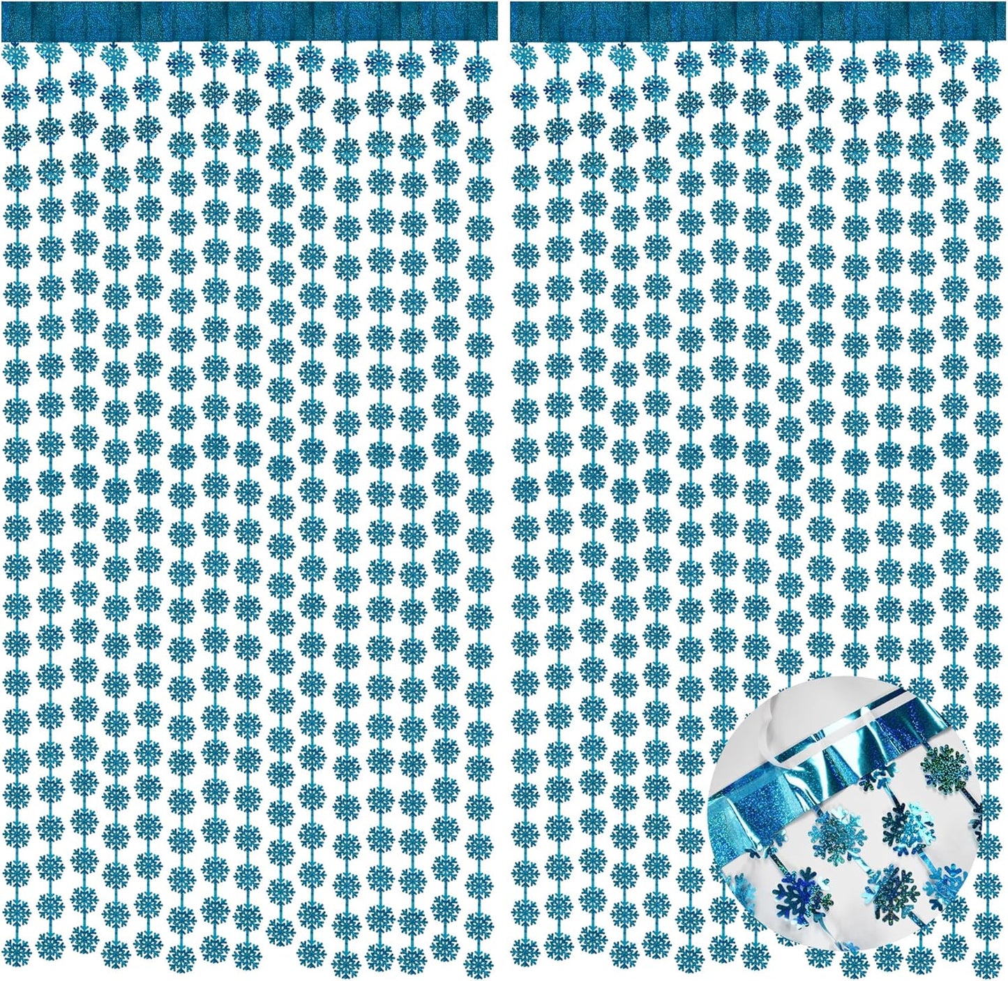 BRAVESHINE Blue Party Snowflake Backdrop - 2 Pack Hanging Foil Fringe Snow Flakes Party Streamers