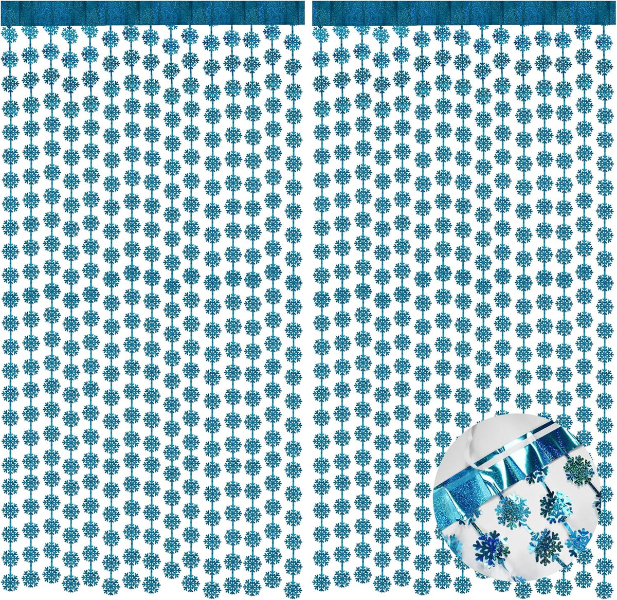 BRAVESHINE Blue Party Snowflake Backdrop - 2 Pack Hanging Foil Fringe Snow Flakes Party Streamers