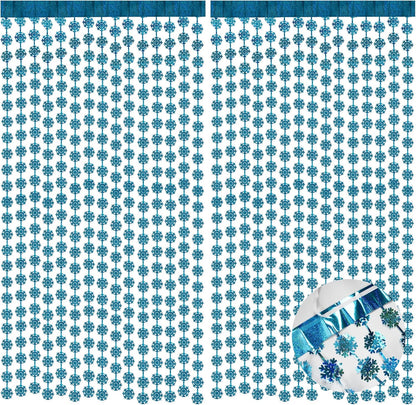 BRAVESHINE Blue Party Snowflake Backdrop - 2 Pack Hanging Foil Fringe Snow Flakes Party Streamers