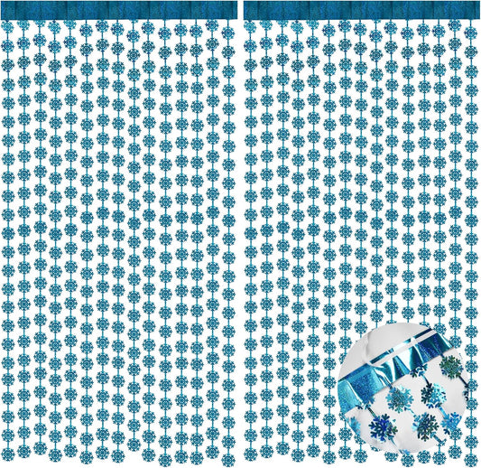 BRAVESHINE Blue Party Snowflake Backdrop - 2 Pack Hanging Foil Fringe Snow Flakes Party Streamers