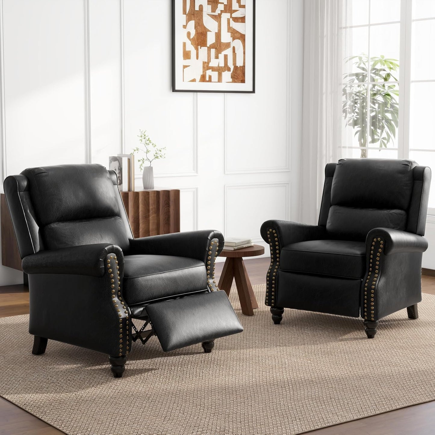 UIXE Pushback Recliner Chairs Set of 2, PU Leather Armchair Push Back Accent Chair, Rivet Trim Club