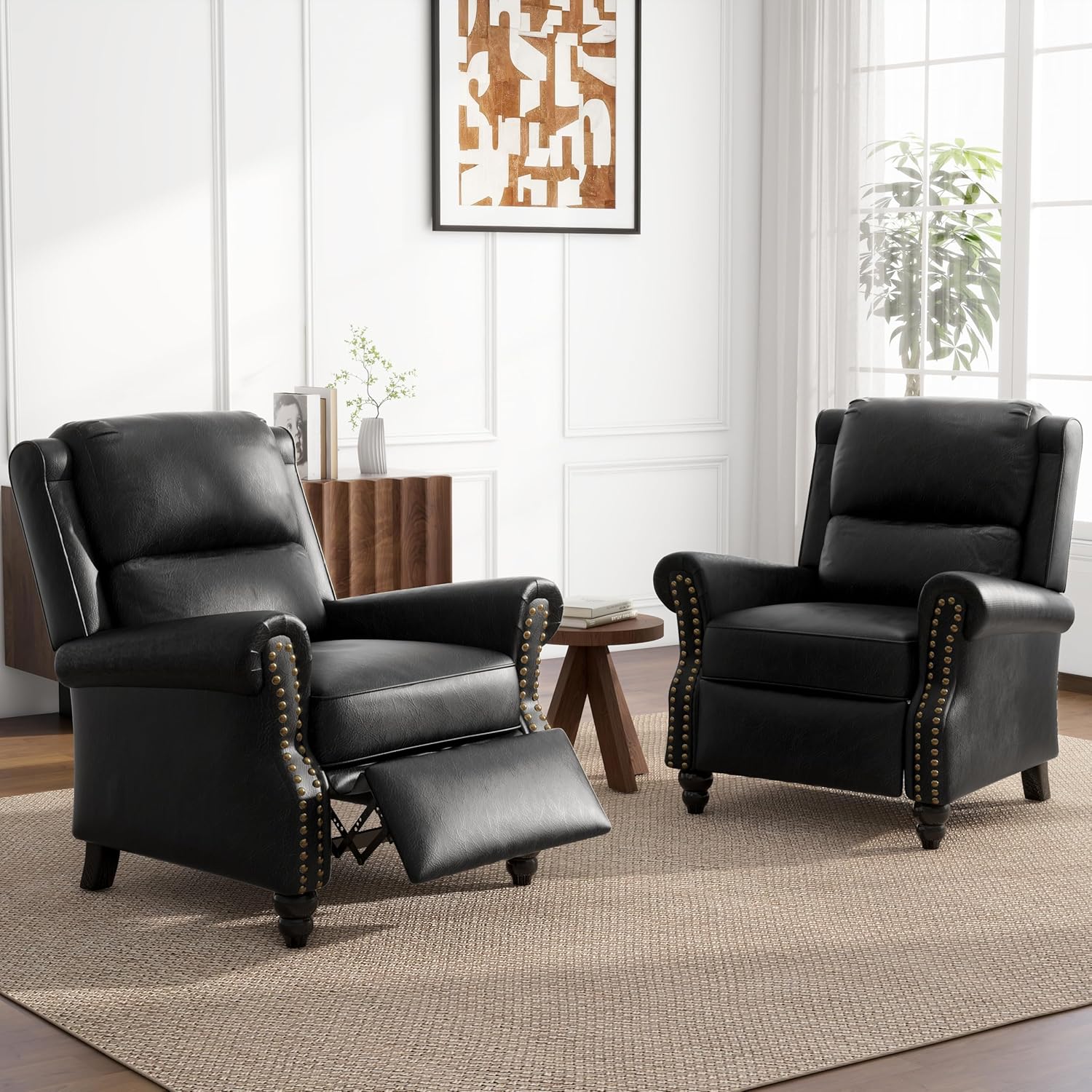 UIXE Pushback Recliner Chairs Set of 2, PU Leather Armchair Push Back Accent Chair, Rivet Trim Club