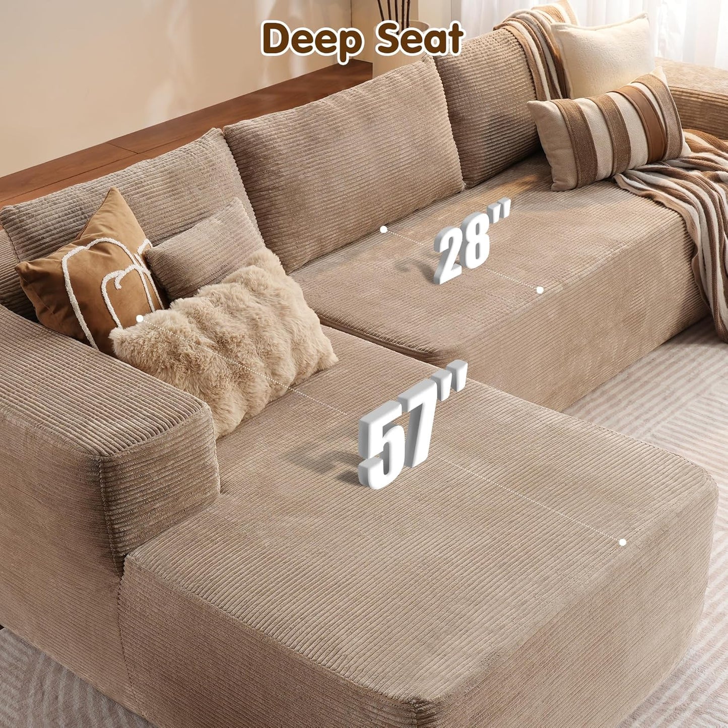 ovios 104" Cloud Sectional Couch with L-Shape Chaise,Modern Modular Sofa with Deep Seat