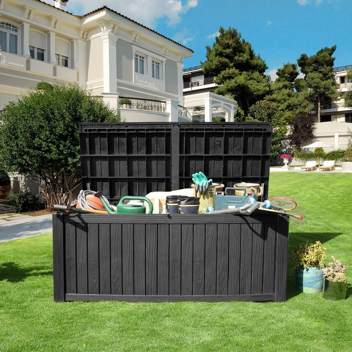 YITAHOME 150 Gallon Large Deck Box w/Divider, XL Waterproof Outdoor Storage for Patio