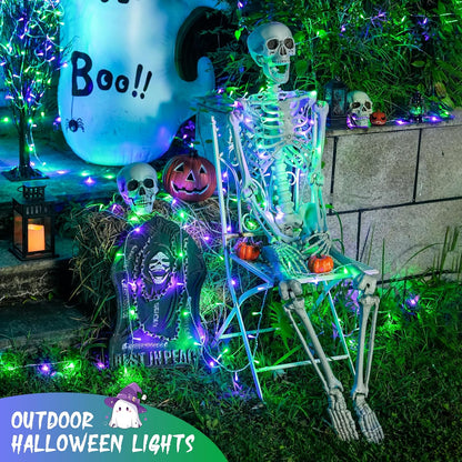 JMEXSUSS Connectable Purple and Green Halloween Lights Plug-in, 8 Modes 100 LED Twinkle String