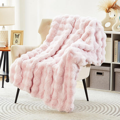 DREAMNINE Oversized Soft Thick Fuzzy Faux Rabbit Fur Throw Blanket Twin Size 60" x 71", Double