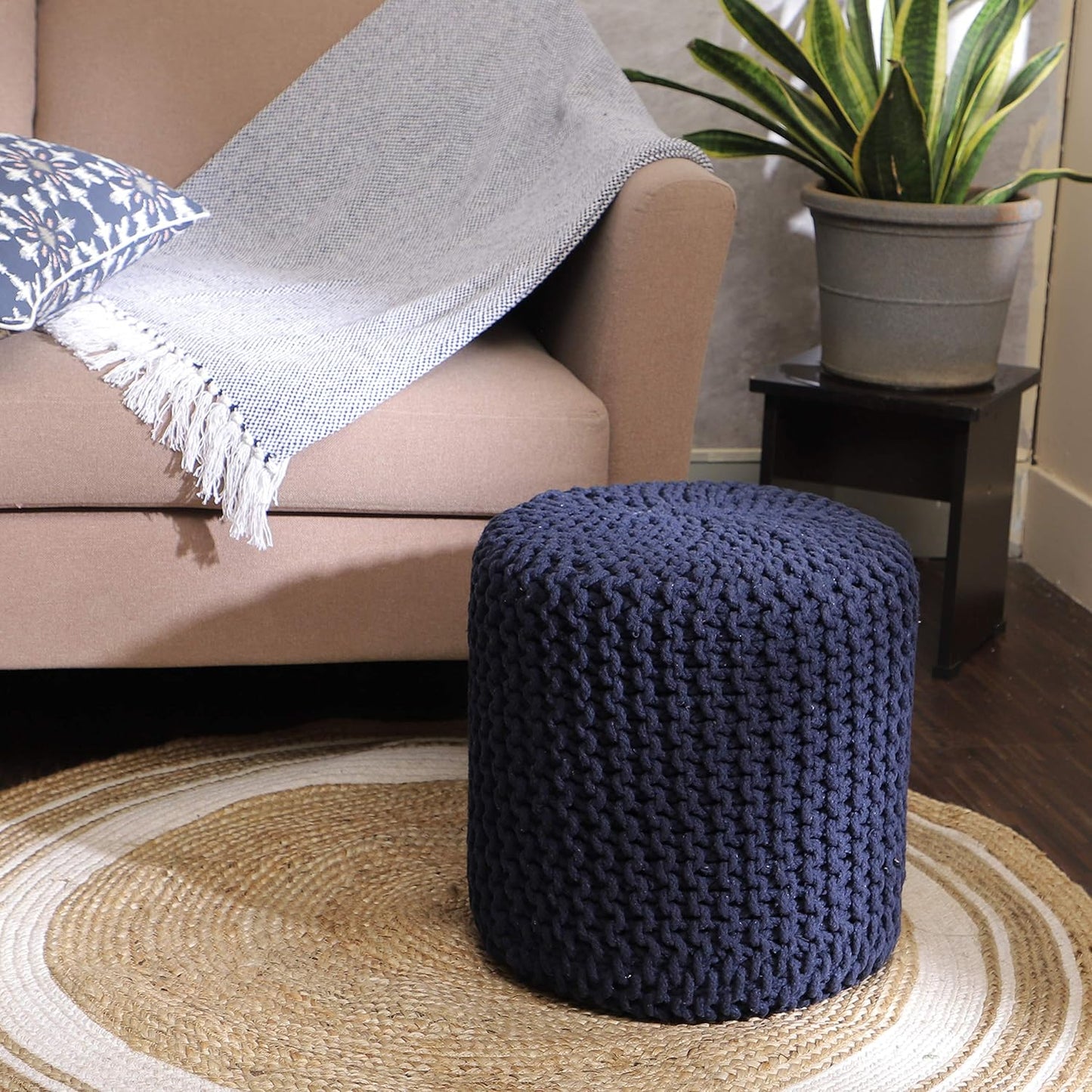 REDEARTH Cylindrical Pouf Ottoman -Hand Knitted Poof Pouffe Accent Chair Seat Footrest for Living