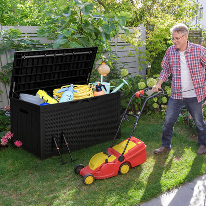 Greesum 100 Gallon Resin Deck Box Large Outdoor Storage with Cushions for Patio Furniture, Garden
