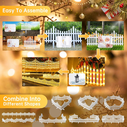 Hopolon 8 Pack 36LED Lighted Garden Fence,13.7x11.8inch Christmas Tree Fence Lights Plug in,8 Modes
