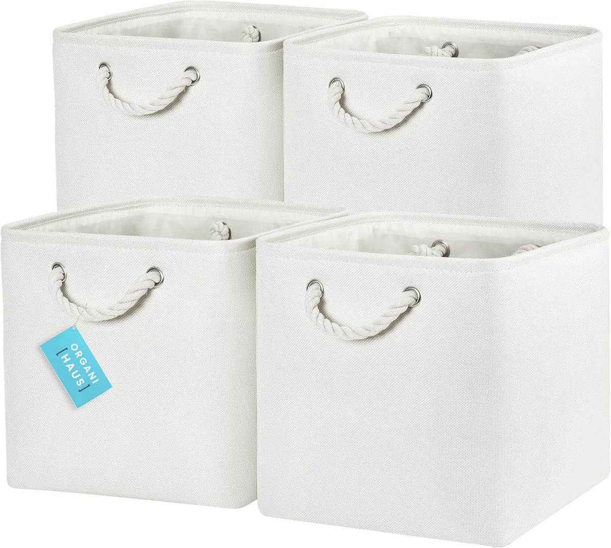 OrganiHaus 12x12 Cube Storage Bins 4 Pack, Foldable Cube Storage Organizer w/ Rope Handles