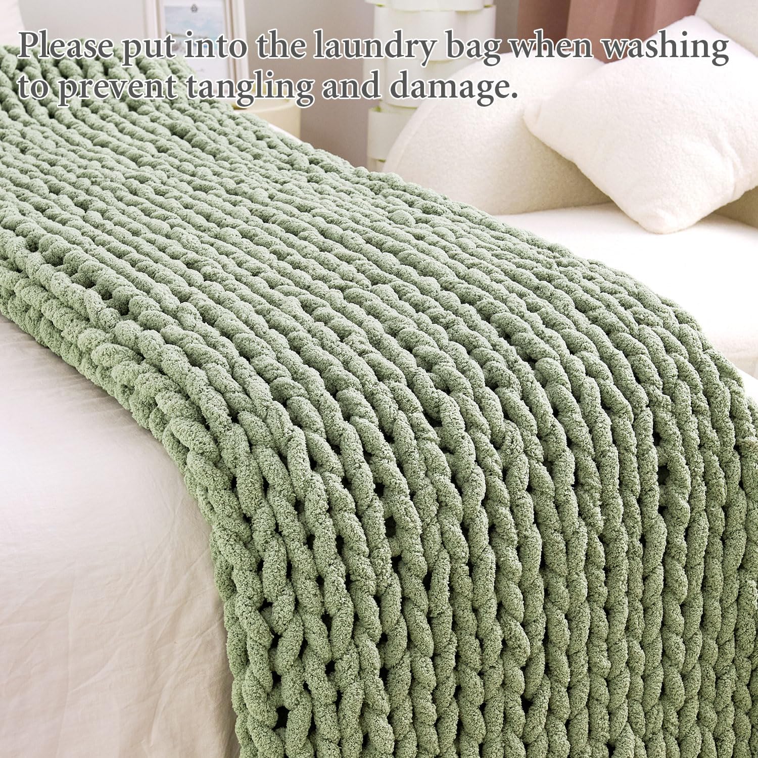 Admitrack Chunky Knit Blanket Throw, 100% Hand Knit Chenille Throw Blanket for Sofa & Home Decor