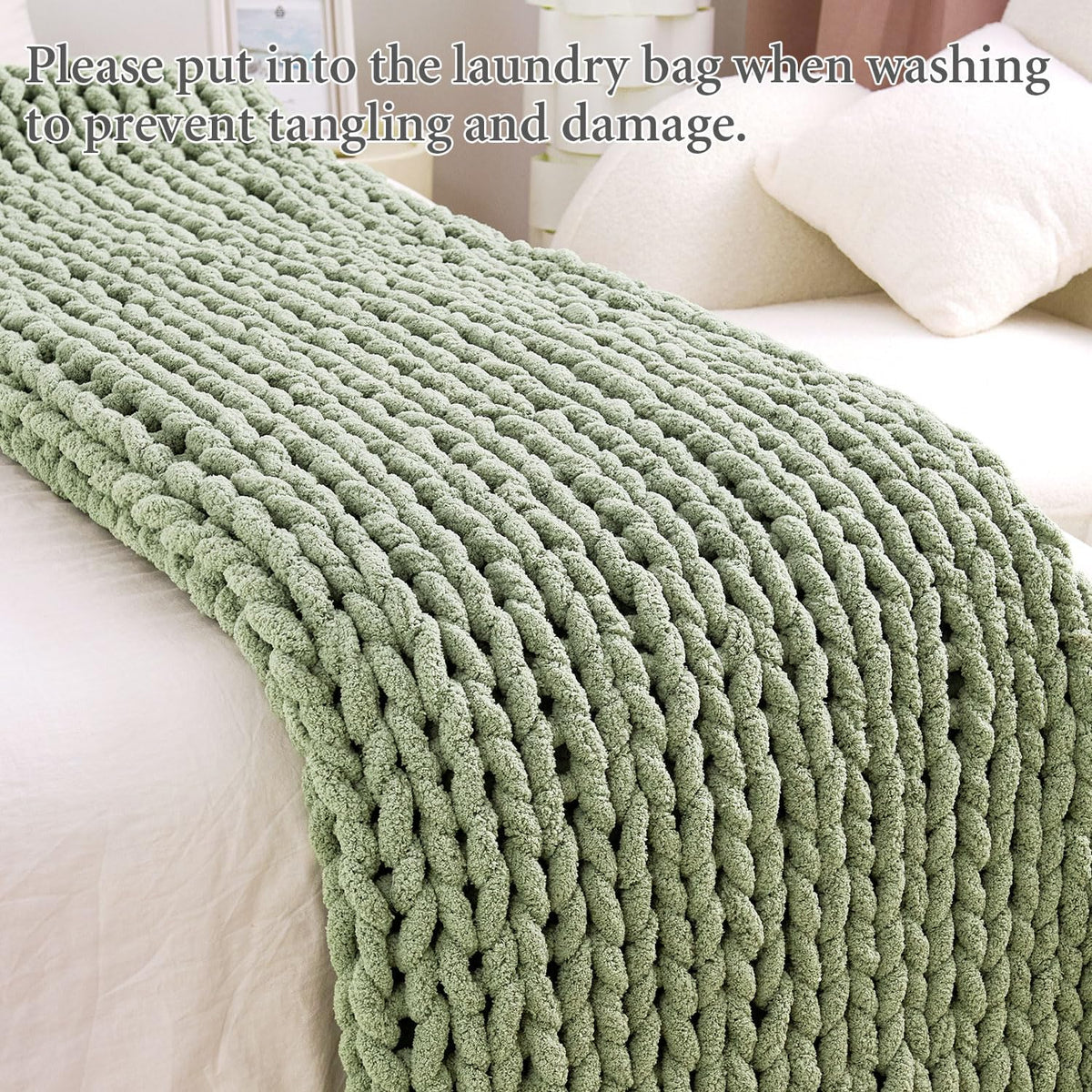 Admitrack Chunky Knit Blanket Throw, 100% Hand Knit Chenille Throw Blanket for Sofa & Home Decor