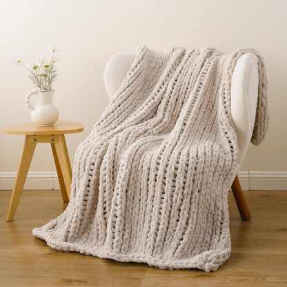 Battilo Chunky Knit Throw Blanket, Soft and Thick Chenille Throw Blanket, 50"x60" Handmade Cable