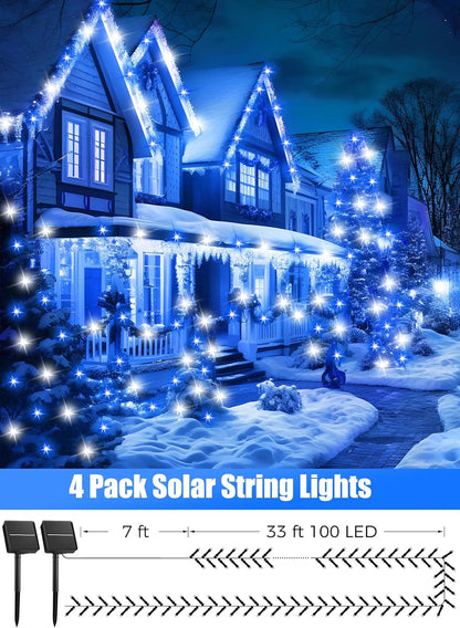 Minetom Solar String Lights - 4 Pack, 160FT, 400 LED with 8 Modes, Waterproof, Outdoor Christmas