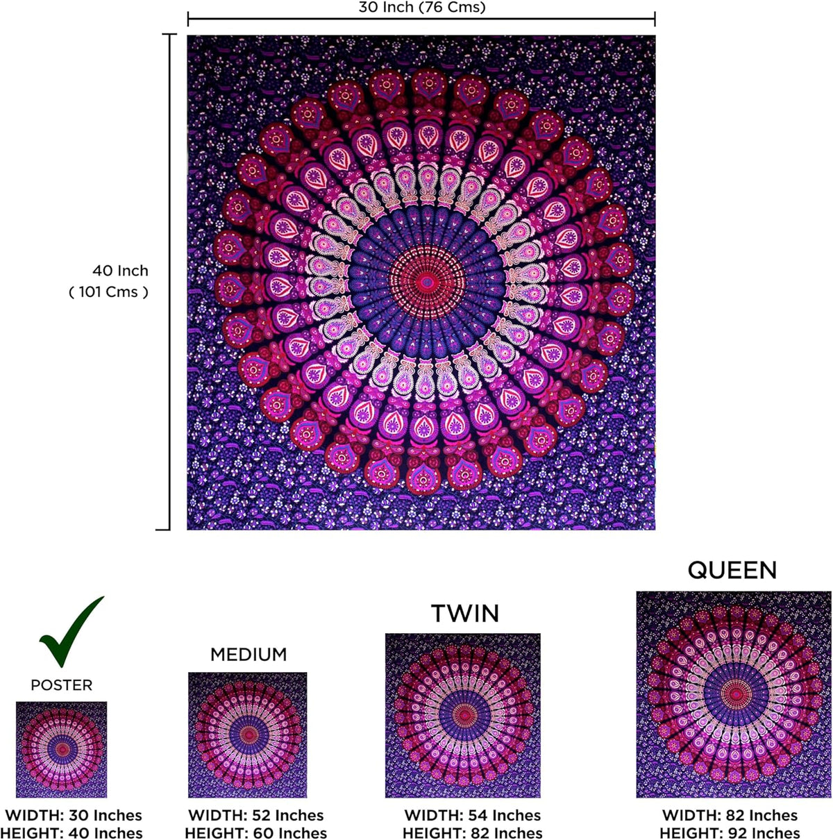 raajsee Indian Cotton Purple Tapestry Mandala Wall Hangings- Tapestry For Bedroom - Indie Wall
