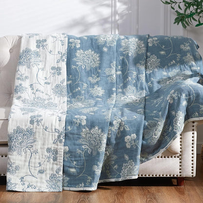 jinchan Boho 100% Cotton Muslin Queen Size 80x90 Inches Blanket Lightweight 4-Layer Quilted Soft