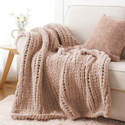 Battilo Chunky Knit Throw Blanket, Soft and Thick Chenille Throw Blanket, 50"x60" Handmade Cable
