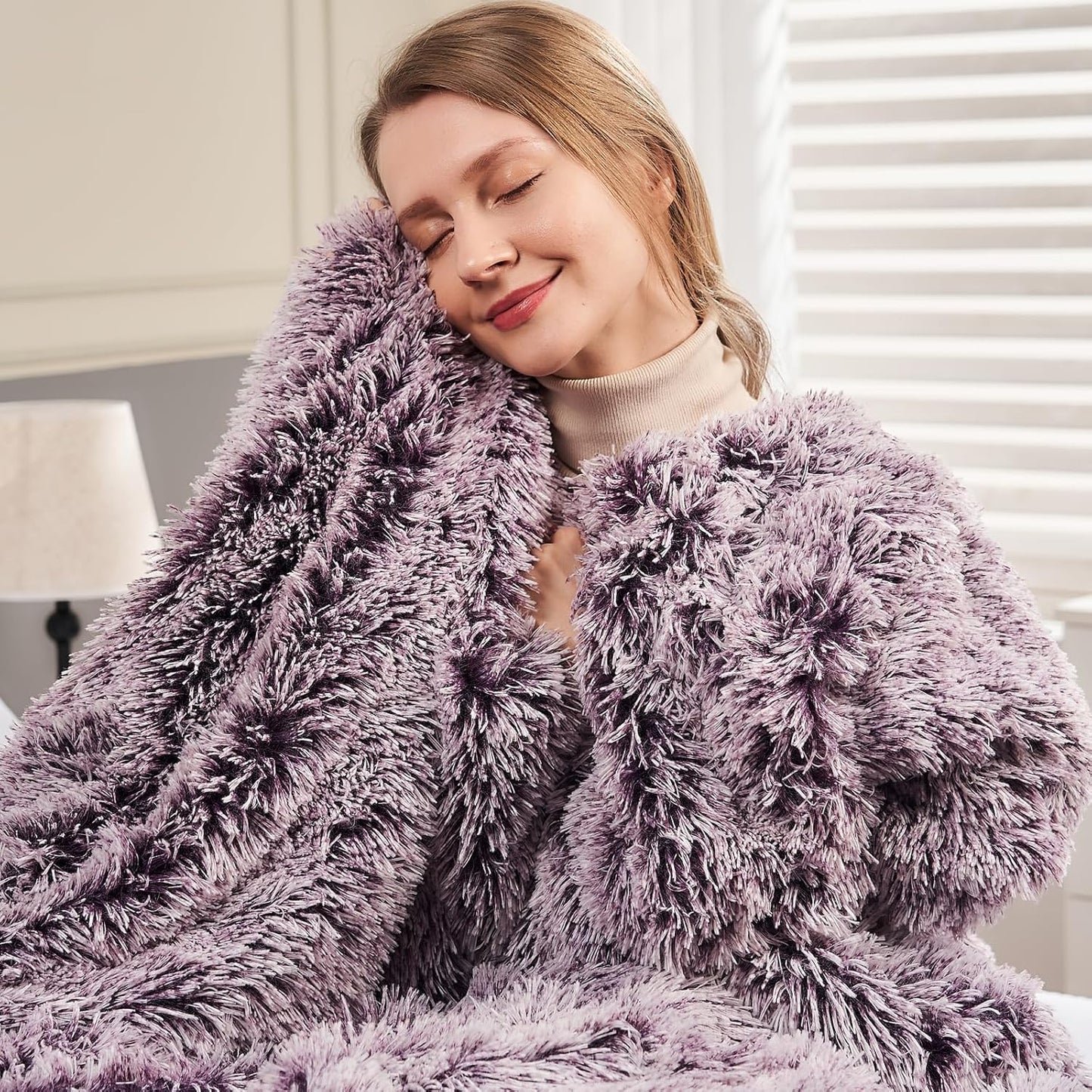 GONAAP Fuzzy Faux Fur Throw Blanket Queen Size Frosty Purple Super Soft Cozy Plush Fuzzy Shaggy