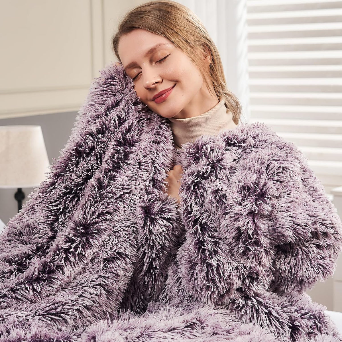 GONAAP Fuzzy Faux Fur Throw Blanket Frosty Purple Super Soft Cozy Plush Fuzzy Shaggy Blanket for