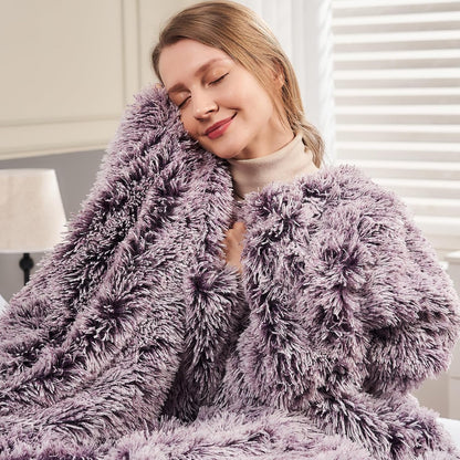 GONAAP Fuzzy Faux Fur Throw Blanket Frosty Purple Super Soft Cozy Plush Fuzzy Shaggy Blanket for