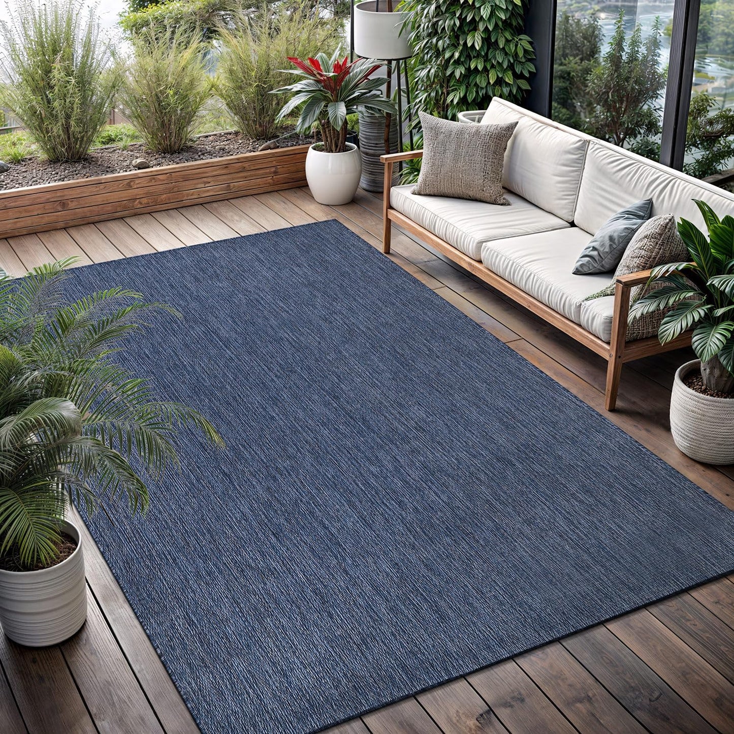 Washable Indoor Outdoor Rug 6x9 Weather Resistant Area Rugs Modern Solid for Porch Deck Balcony