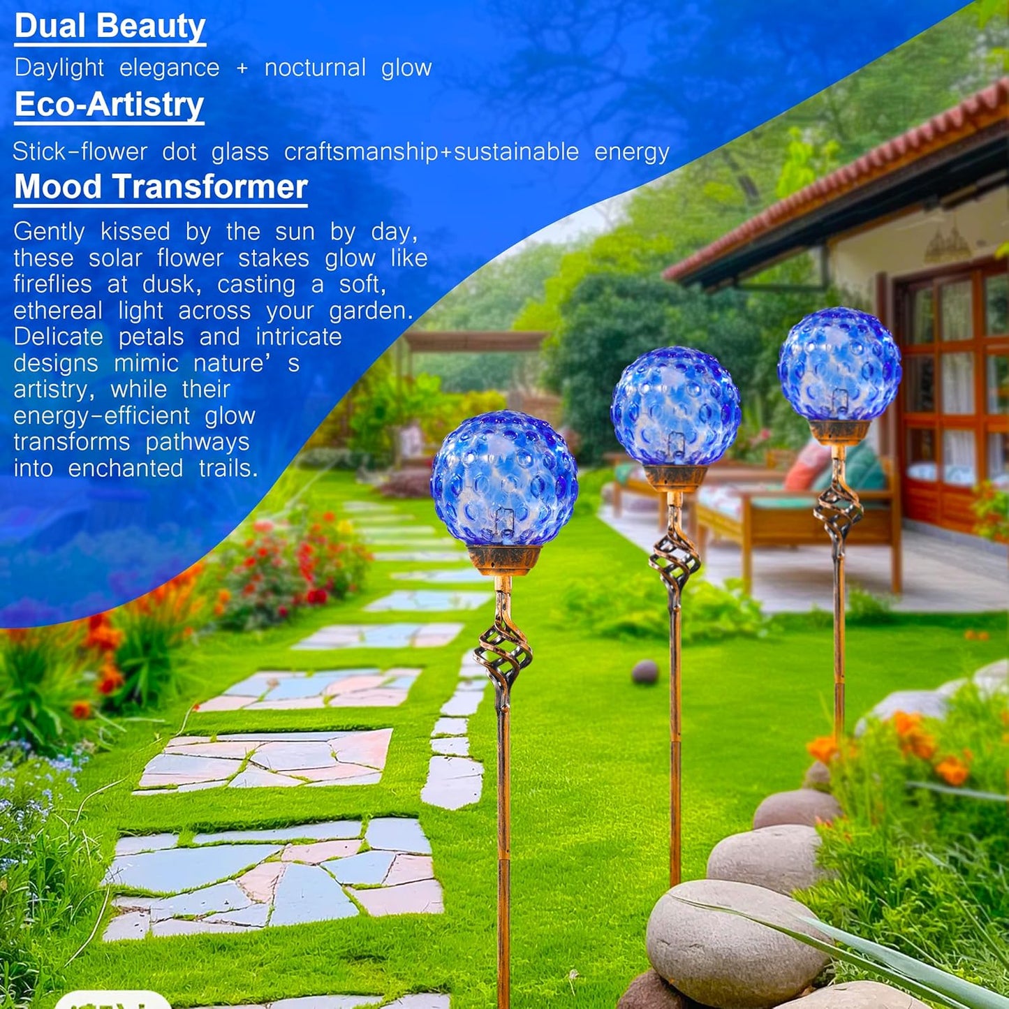 Garden Solar Lights, Decorative LED Honeycomb Glass Ball Garden Stake, Glass and Metal Outdoor