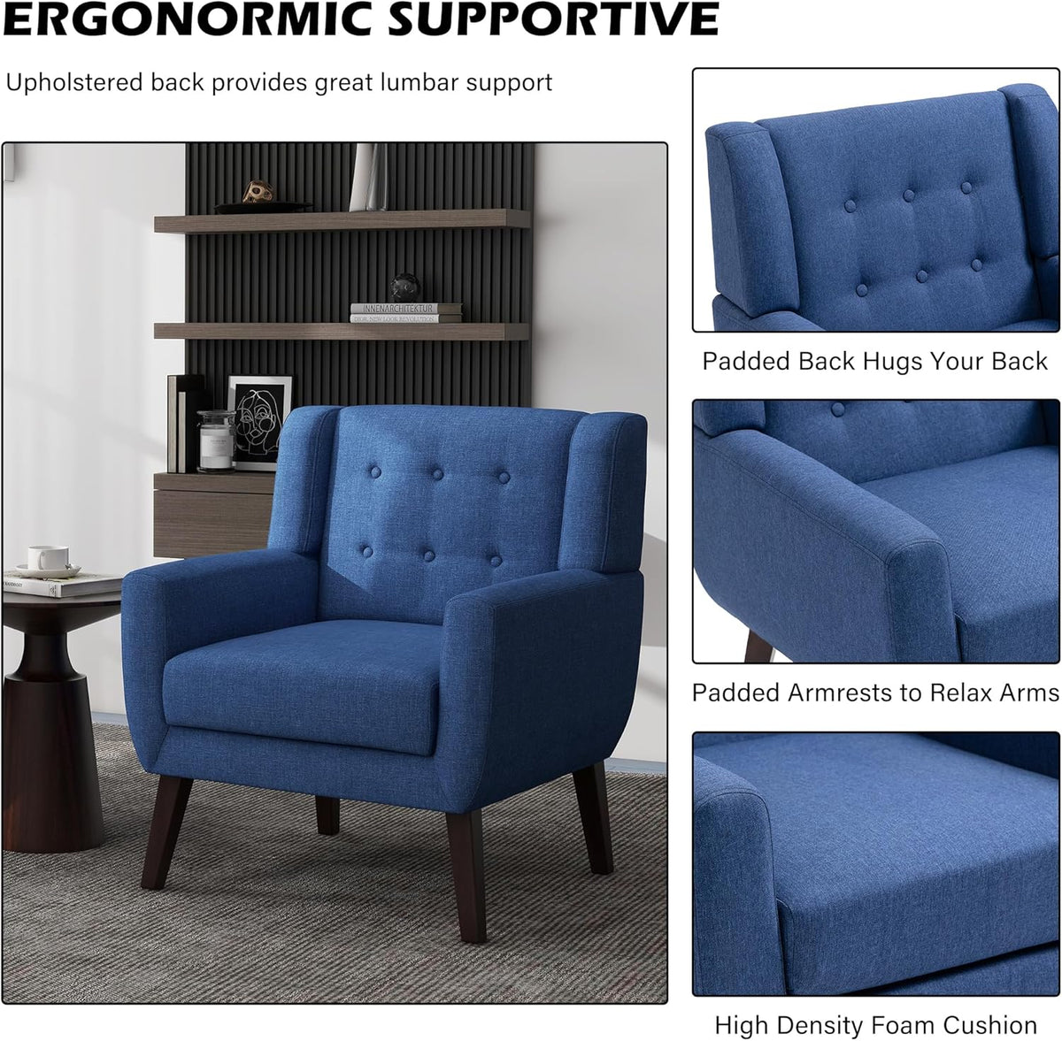 UIXE Accent Chair, Modern Upholstered Armchair in Fabric for Living Room, Comfy Club Arm Chairs